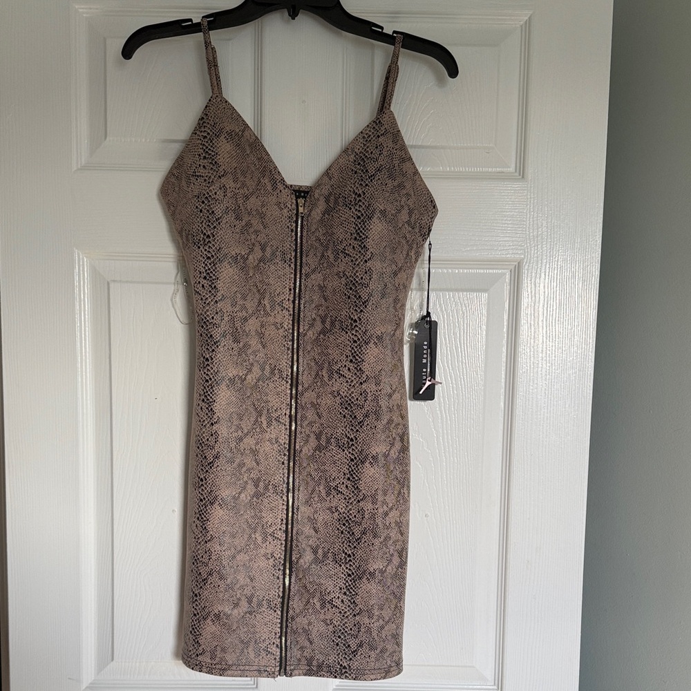 Haute Monde Beige Snake Print Mini Dress